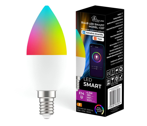 Extralink Inteligentna żarówka LED C37 (E14, RGB, WIFI) - 1312406 - zdjęcie